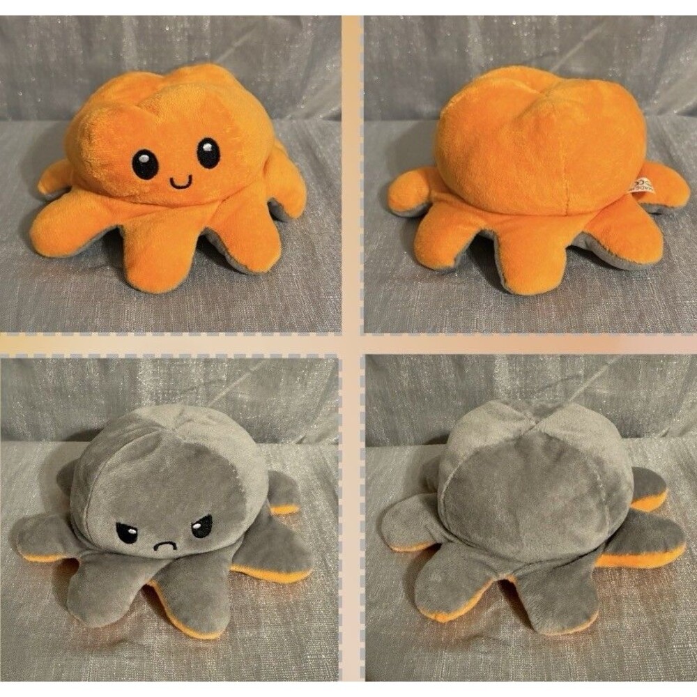 Reversible | Plush | Octopus Generic, Happy Orange / Angry Gray - 6x4